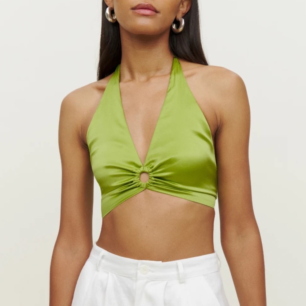 Reformation Nero Silk Top in Guacamole